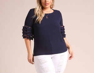 Ruched Pleated Sleeve Blouse navy