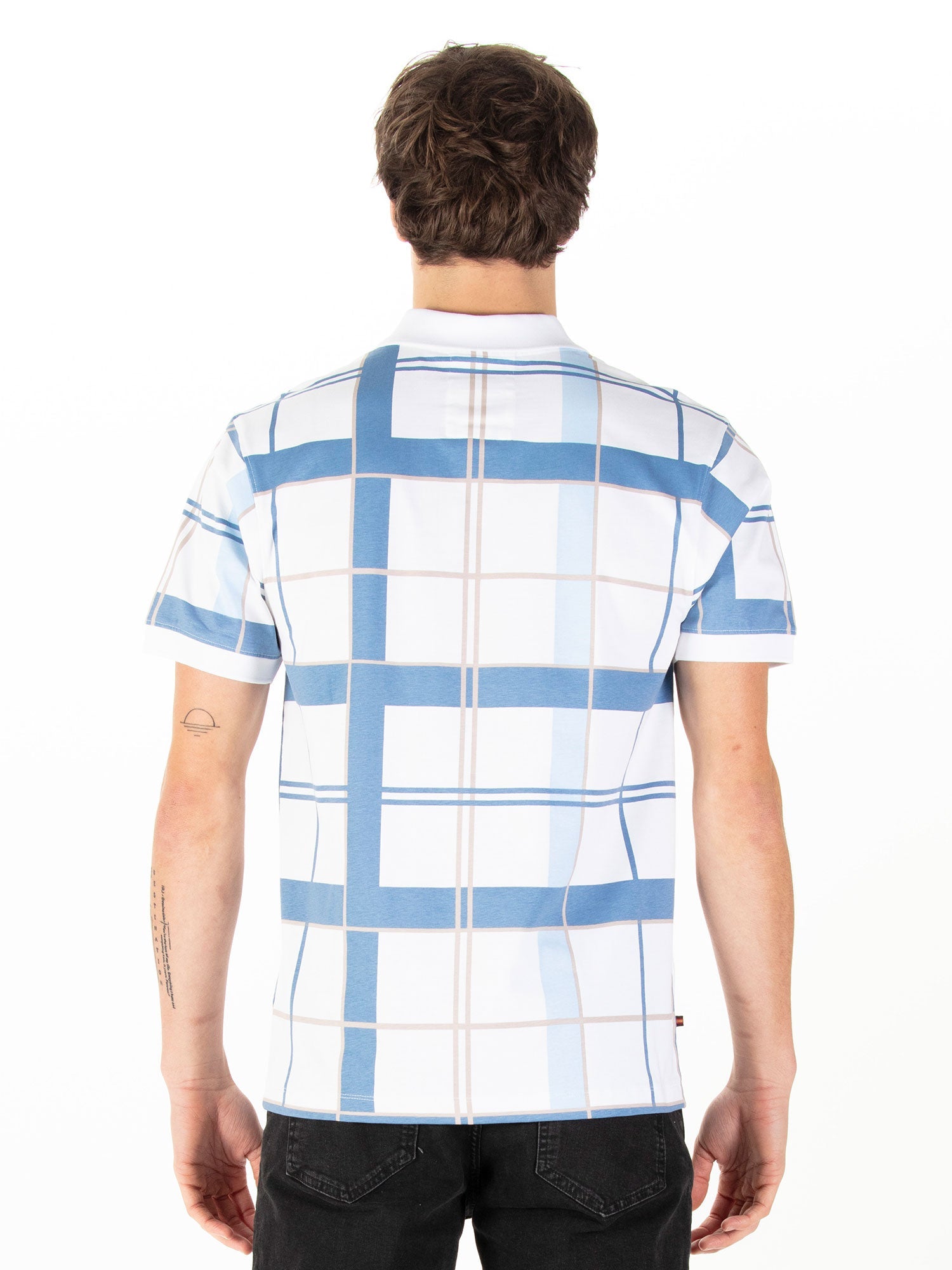 luke 1977 m741452 hadrians polo shirt white denim check luke 1977 m741452 hadrians polo shirt white denim check