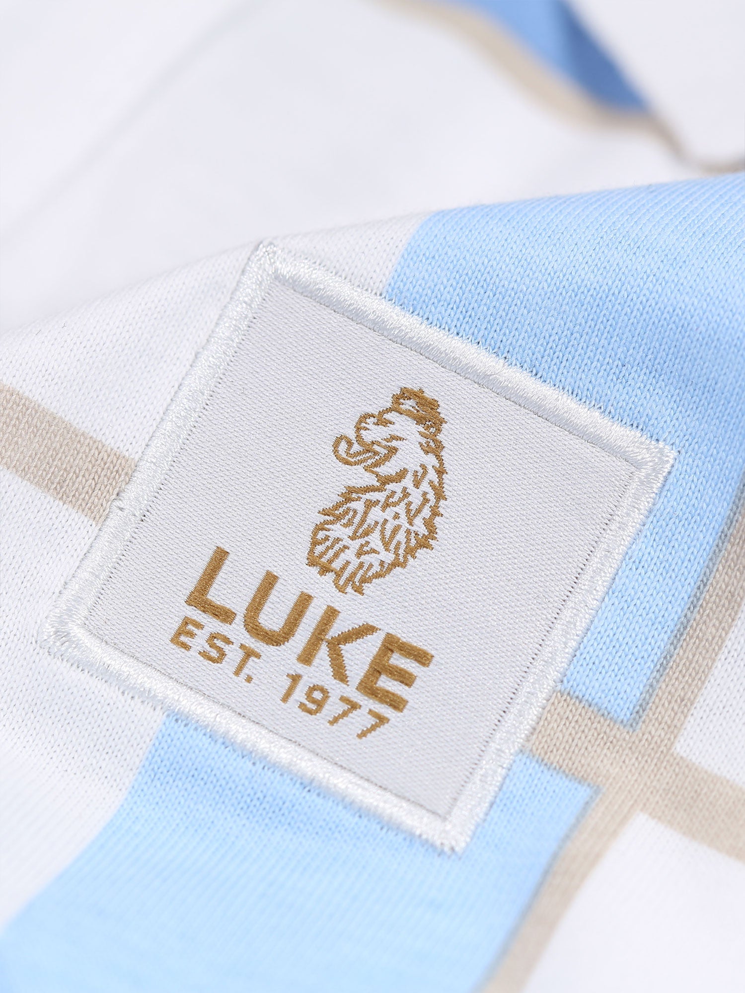luke 1977 m741452 hadrians polo shirt white denim check luke 1977 m741452 hadrians polo shirt white denim check